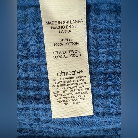 Chico’s 100% Cotton Gauze Tiered V Neck Blue Midi Dress Short Sleeve Size XXL - Picture 4 of 11